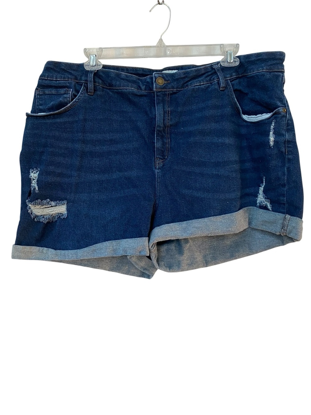 Ava & Viv Dark Blue Jean Denim cuffed Shorts size 26W 3X 26 distressed